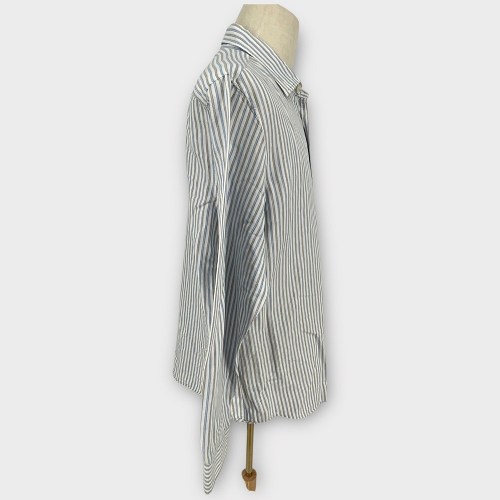 Banana Republic Mens Classic Stripe Linen Cotton Button Down Shirt XL Blue Taupe - Picture 4 of 9